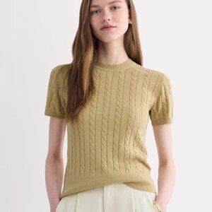 Everlane Cable Crew Neck Sweater in Classic Khaki, Size Medium